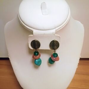 Chico's Boho Turquoise and Coral Beaded Dangle Earrings